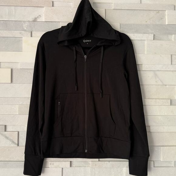 QUINCE Flowknit 4 Way Stretch Full Zip Quick Dry Sweat Wicking Hoodie S Black - Picture 2 of 5